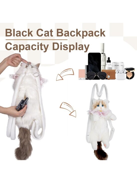 Women\'s White Lightweight Cat Shaped Backpack Adjustable Shoulder Crossbody Bag